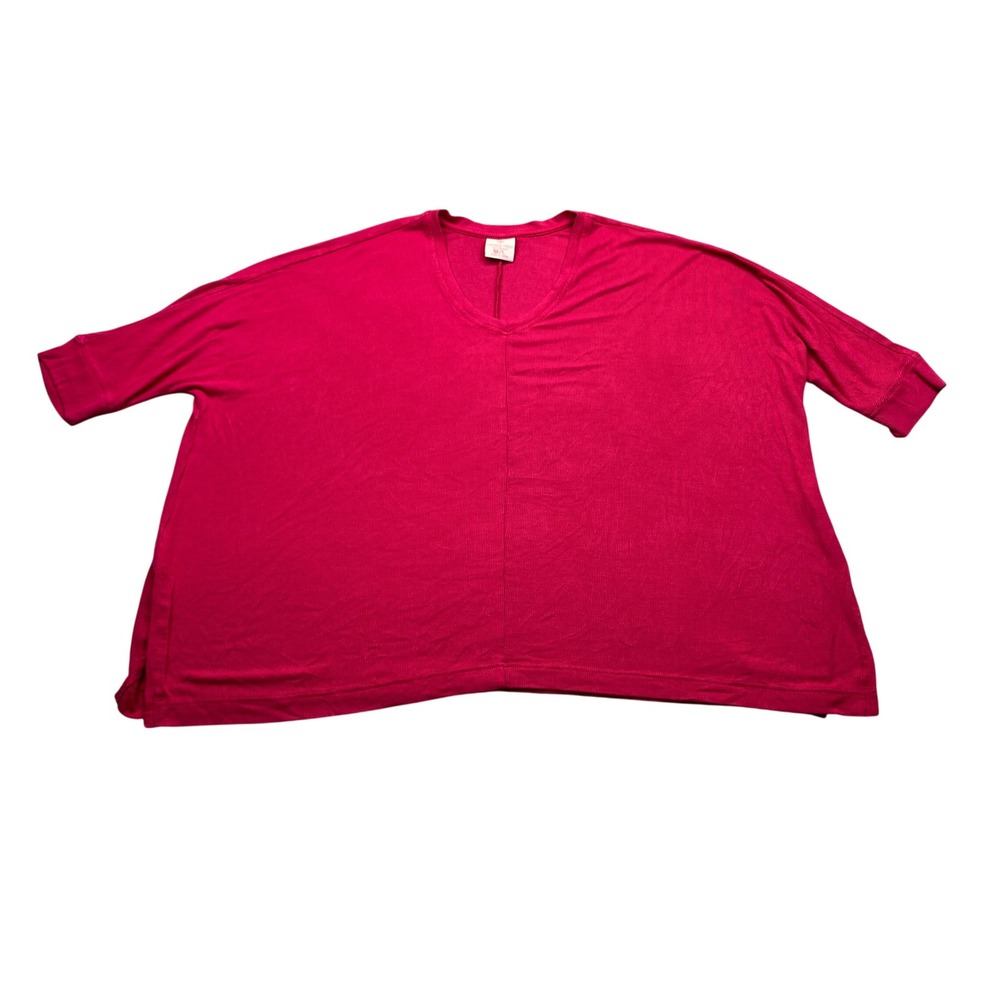 Laurie Felt Los Angeles Pink Ribbed V-Neck Oversized Top Modal Blend M/L Boho